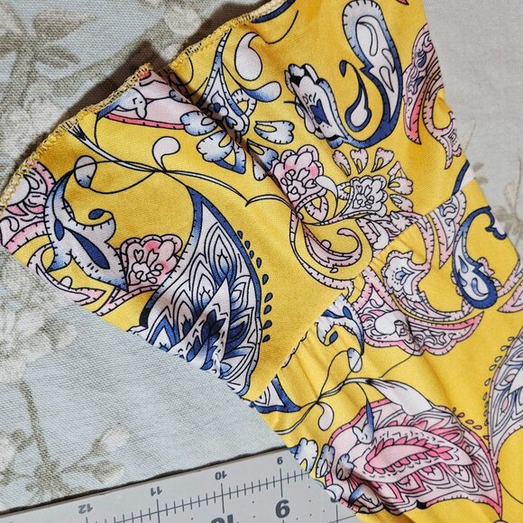 Boho, Casual or Dress up, Woman's Paisley Print Yellow A-Line Dress With Elbow-L - Picture 4 of 13